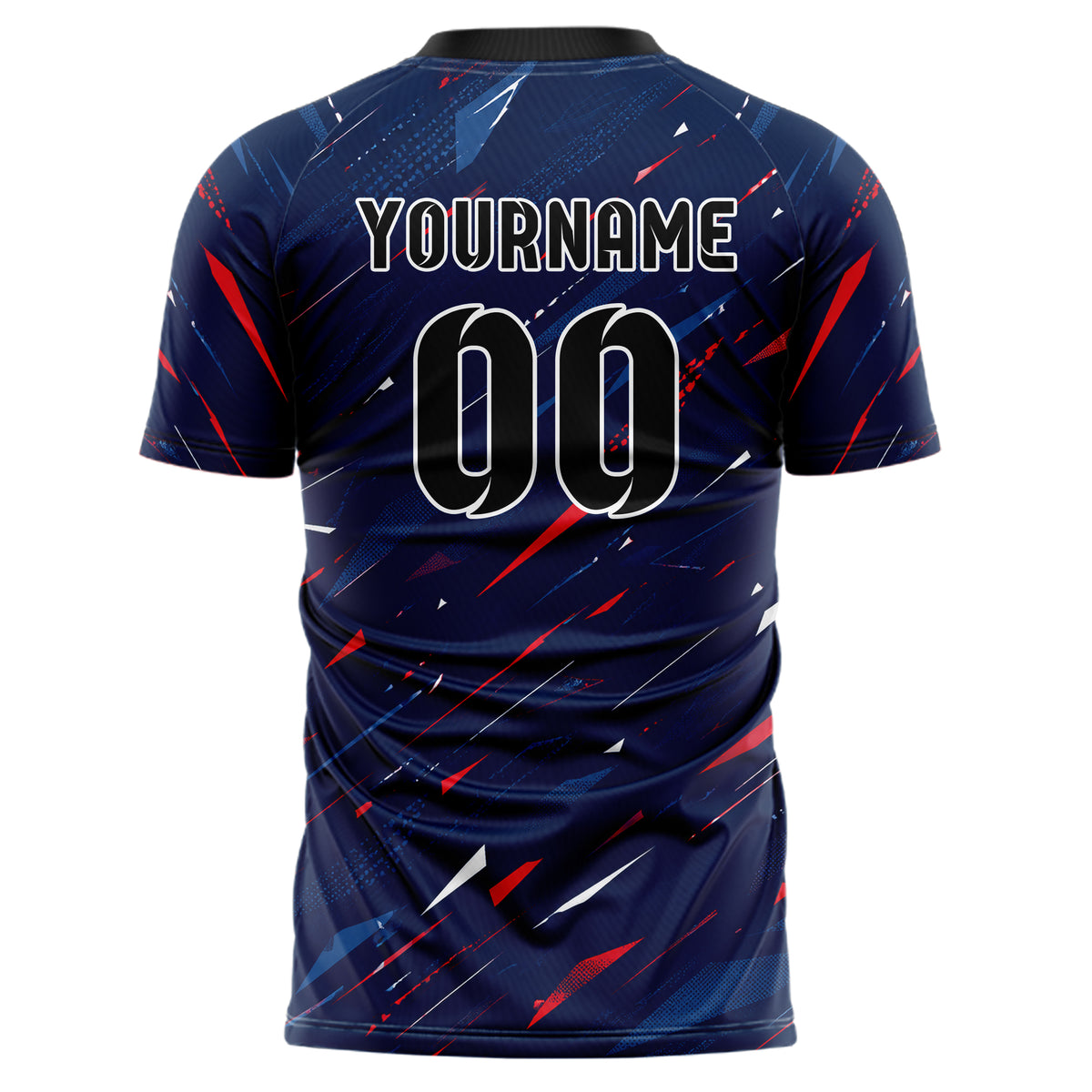Marineblau klassisches abstrakte Linien Polygon Shards Design 12-0218 individuelles Fußballtrikot back