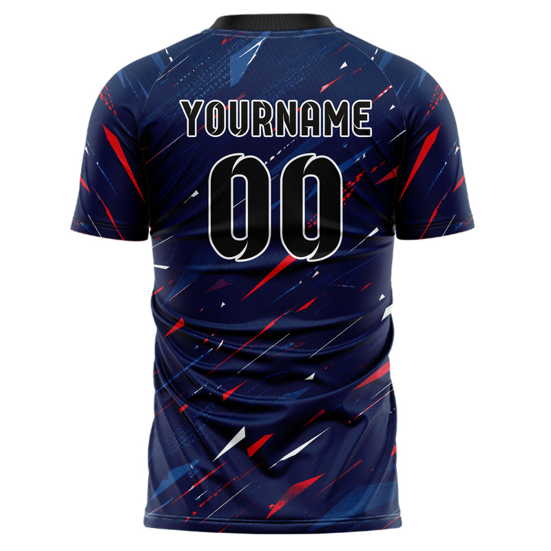 Marineblau klassisches abstrakte Linien Polygon Shards Design 12-0218 individuelles Fußballtrikot back