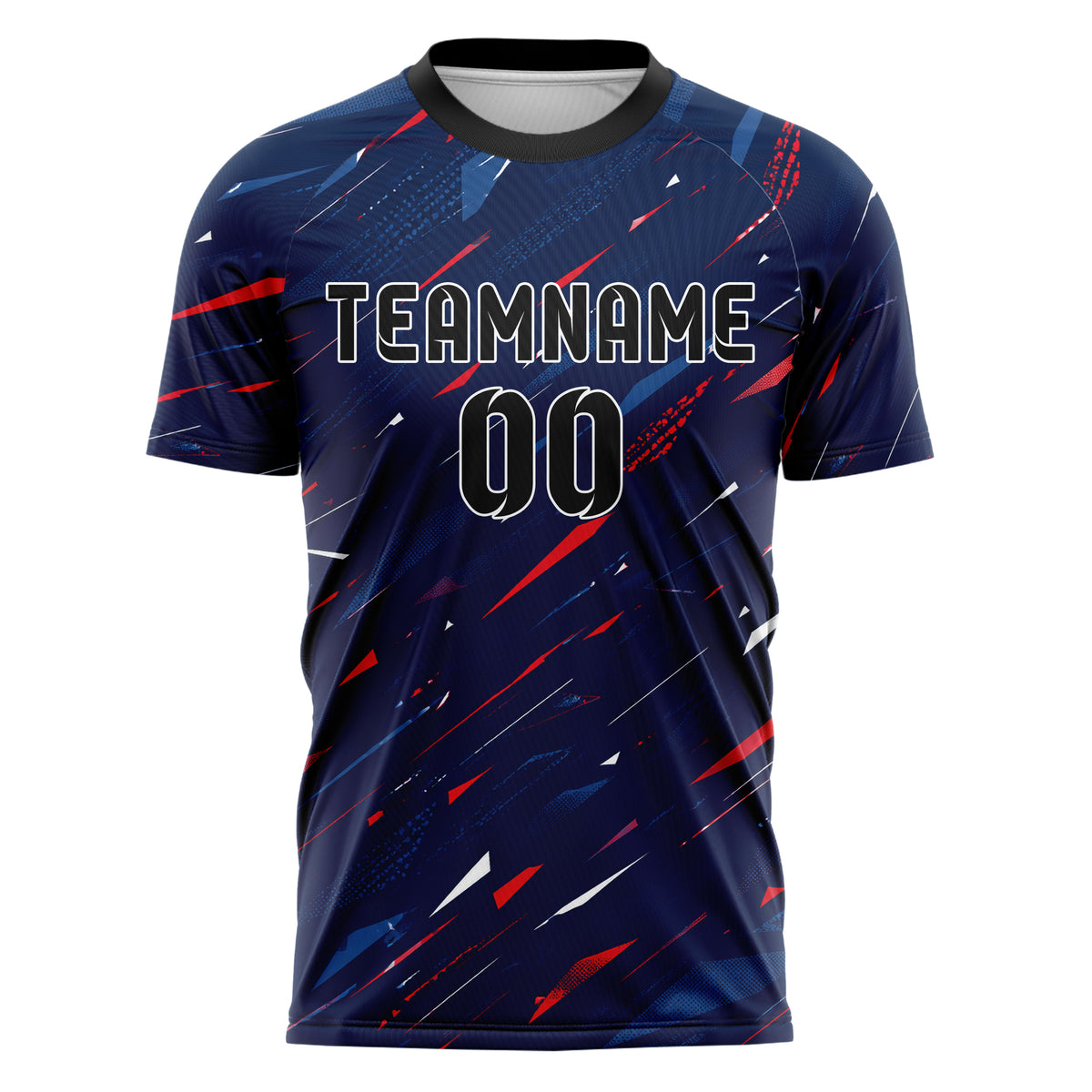 Marineblau klassisches abstrakte Linien Polygon Shards Design 12-0218 individuelles Fußballtrikot front
