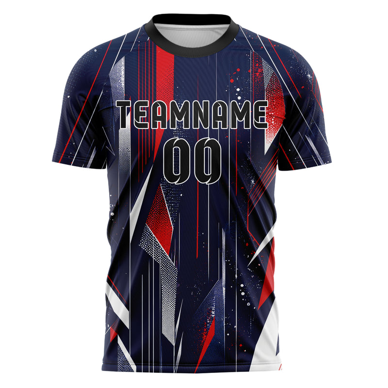 Marineblau klassisches abstrakte Linien Polygon Shards Design 12-0314 individuelles Fußballtrikot front