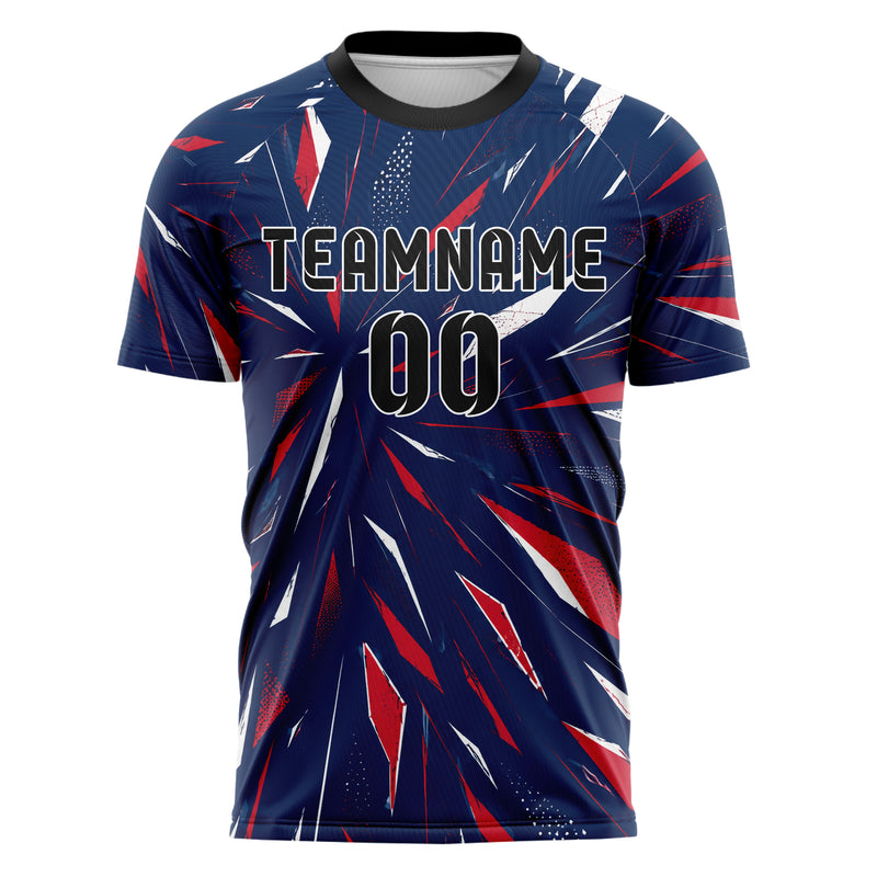 Marineblau klassisches abstrakte Linien Polygon Shards Design 12-0578 individuelles Fußballtrikot front