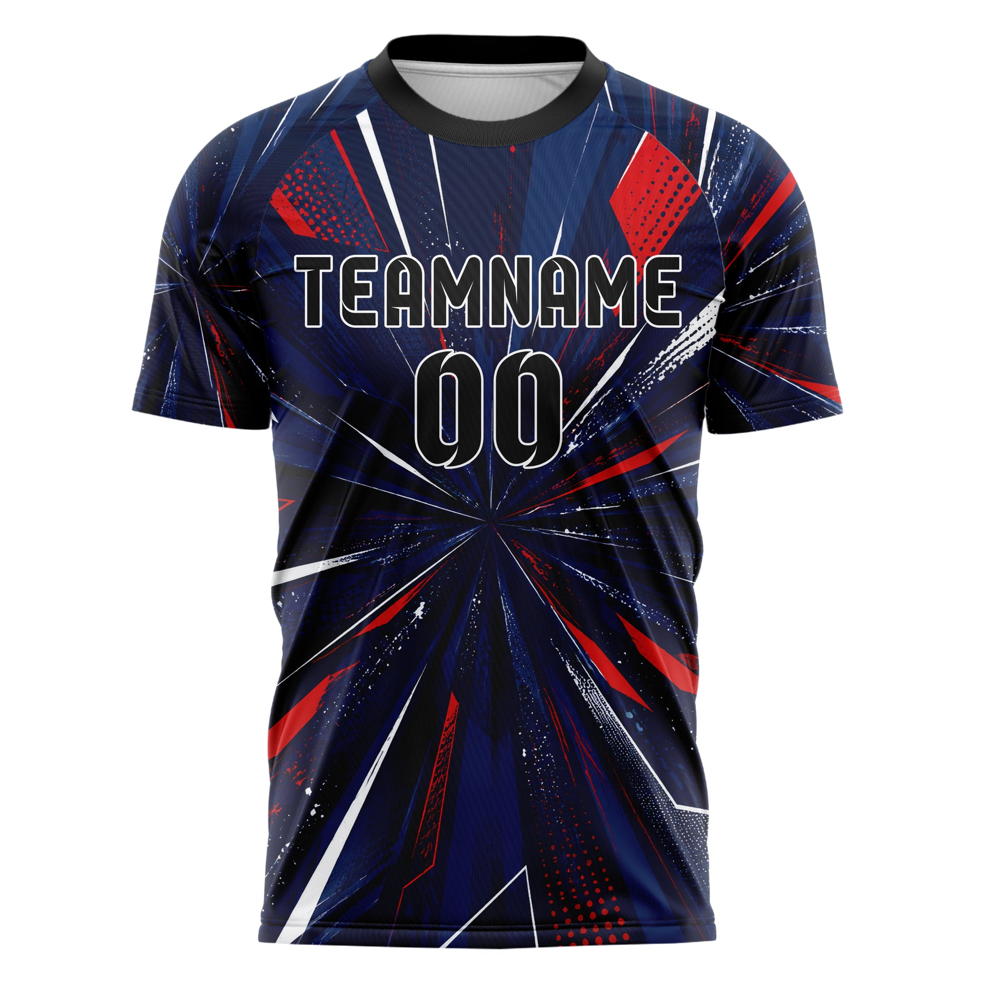 Marineblau klassisches abstrakte Linien Speckles Line Accents Design 12-0104 individuelles Fußballtrikot front