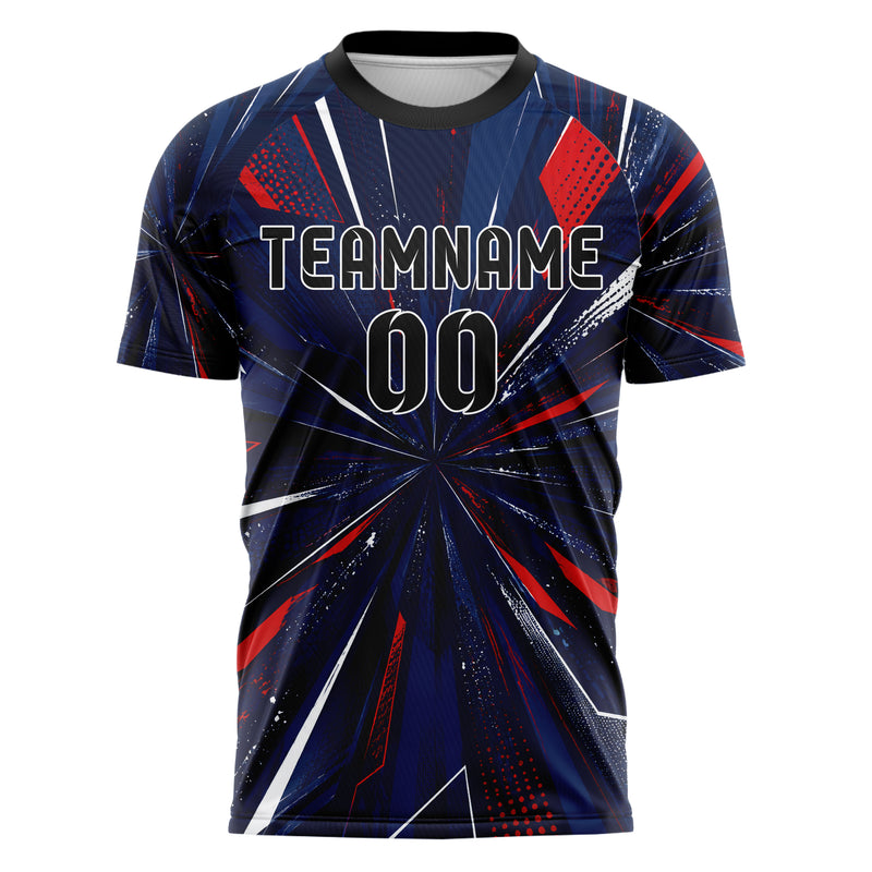 Marineblau klassisches abstrakte Linien Speckles Line Accents Design 12-0104 individuelles Fußballtrikot front