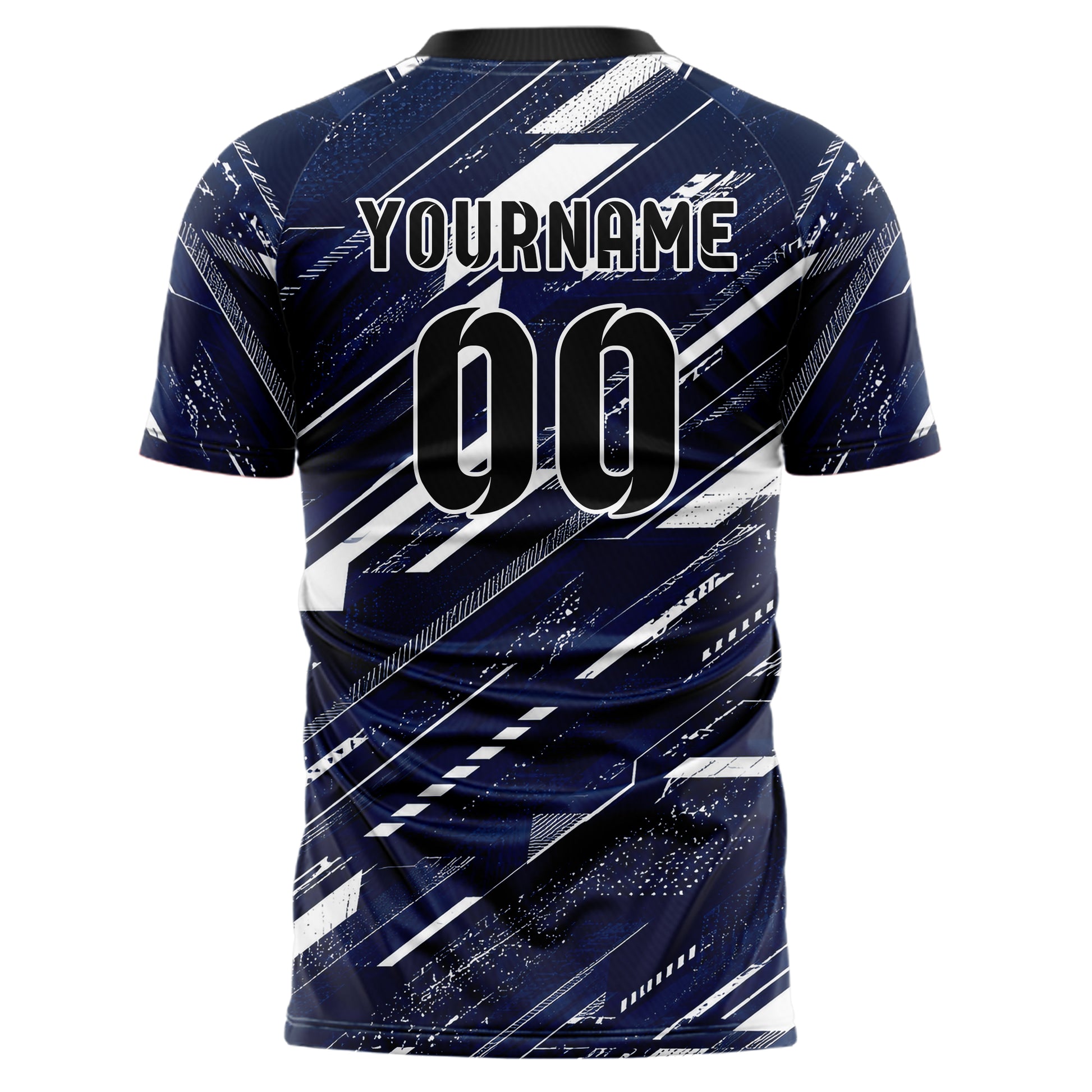 Marineblau klassisches abstrakte Linien Speckles Line Accents Design 12-0376 individuelles Fußballtrikot back
