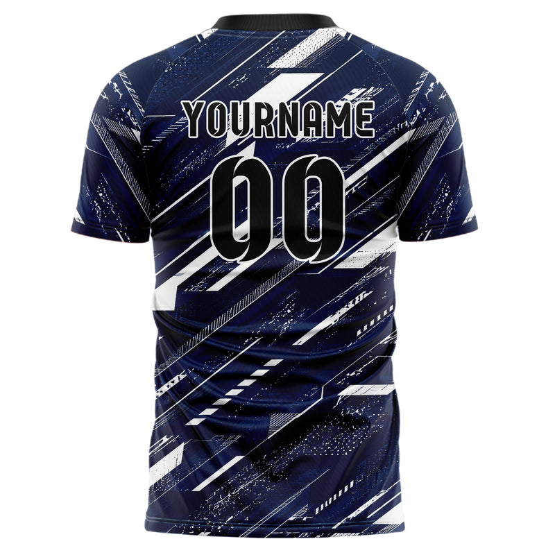 Marineblau klassisches abstrakte Linien Speckles Line Accents Design 12-0376 individuelles Fußballtrikot back
