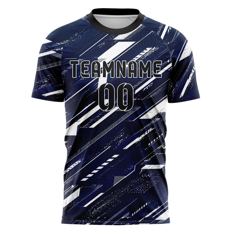 Marineblau klassisches abstrakte Linien Speckles Line Accents Design 12-0376 individuelles Fußballtrikot front