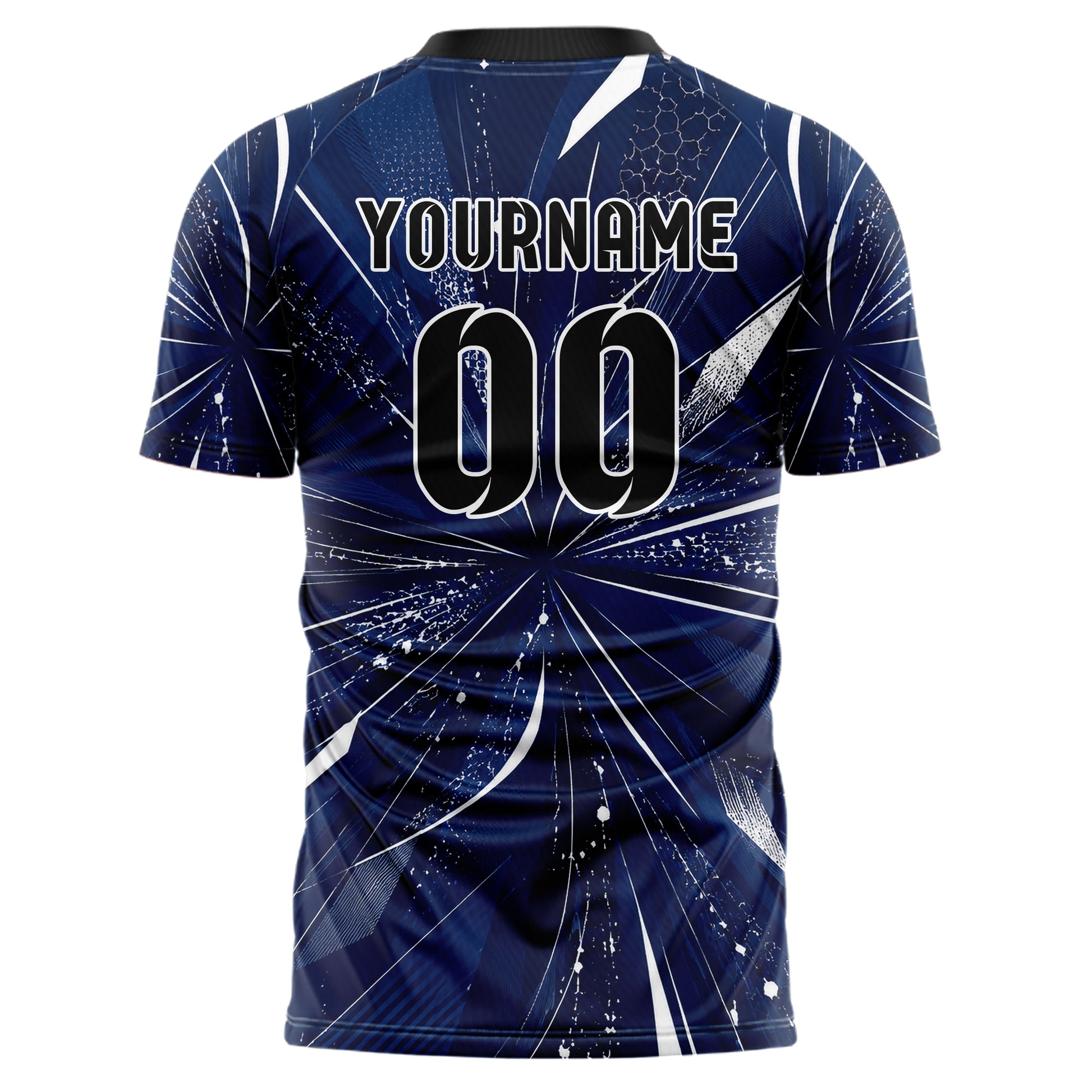 Marineblau klassisches abstrakte Linien Speckles Line Accents Design 12-0400 individuelles Fußballtrikot back