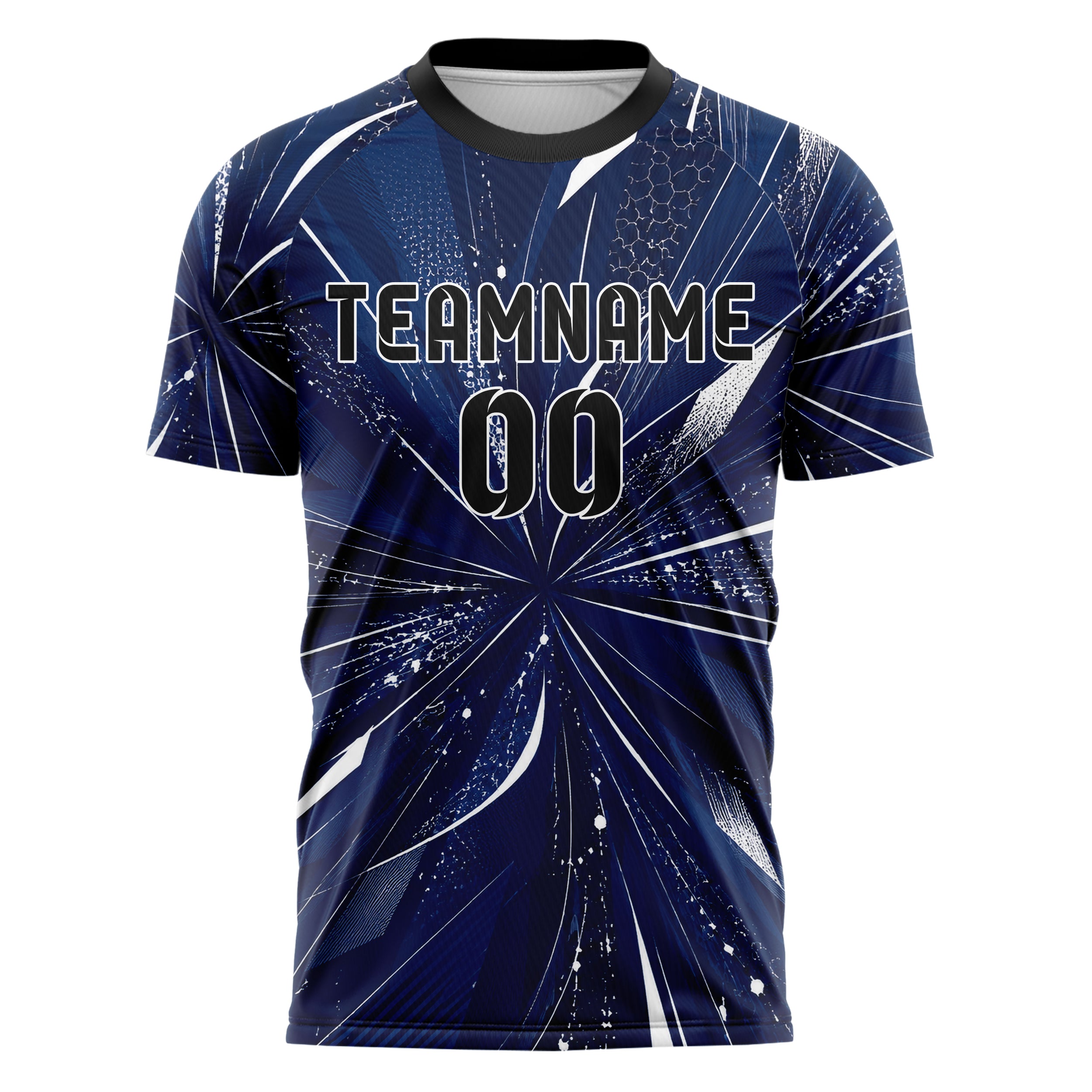 Marineblau klassisches abstrakte Linien Speckles Line Accents Design 12-0400 individuelles Fußballtrikot front