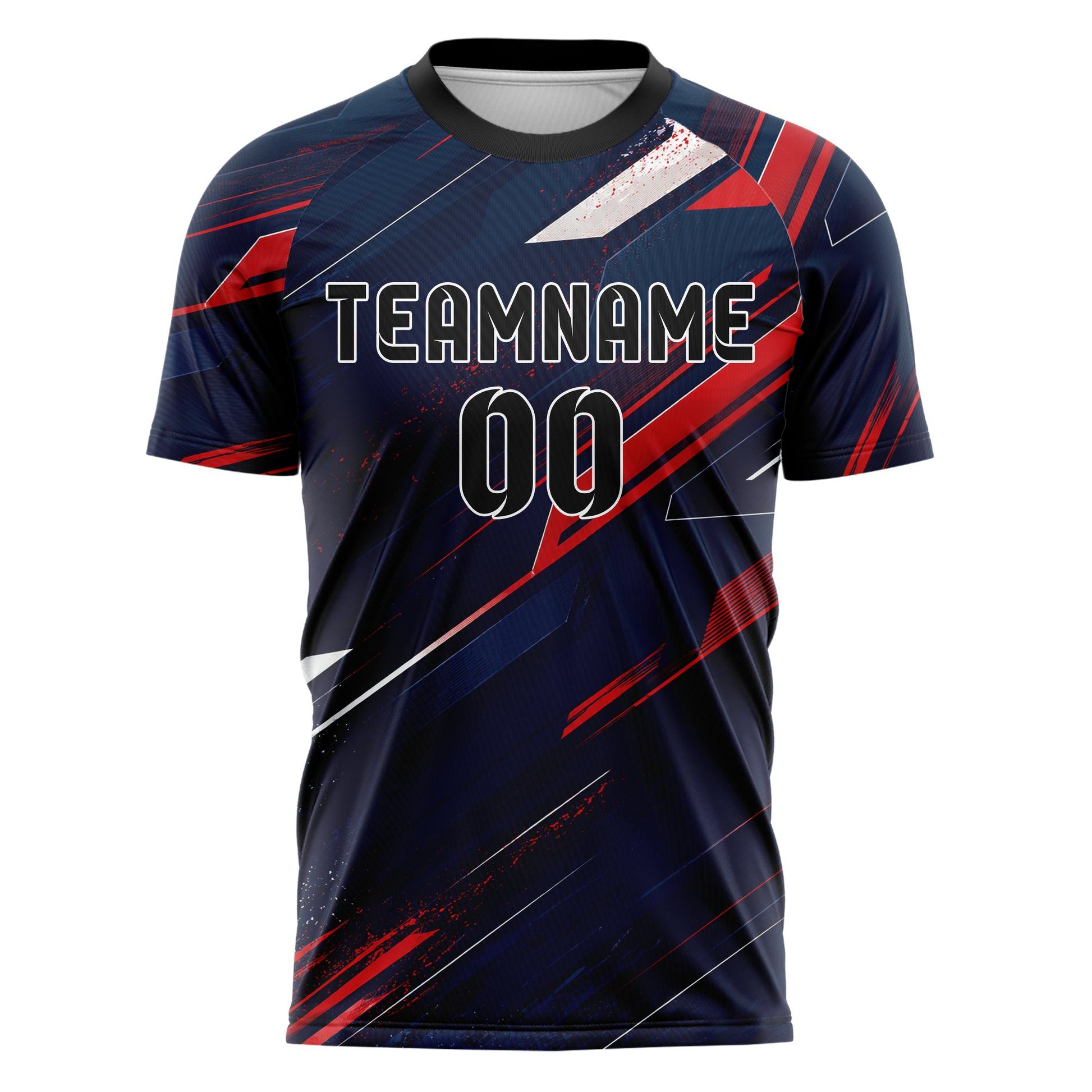 Marineblau klassisches abstrakte Linien Speckles Line Accents Design 12-0560 individuelles Fußballtrikot front