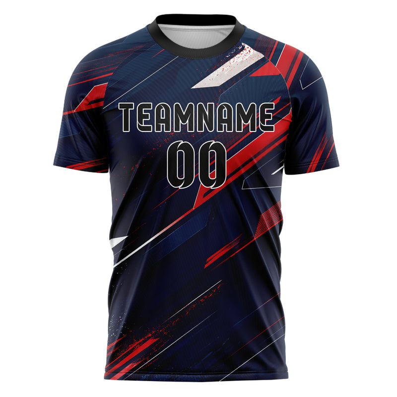 Marineblau klassisches abstrakte Linien Speckles Line Accents Design 12-0560 individuelles Fußballtrikot front