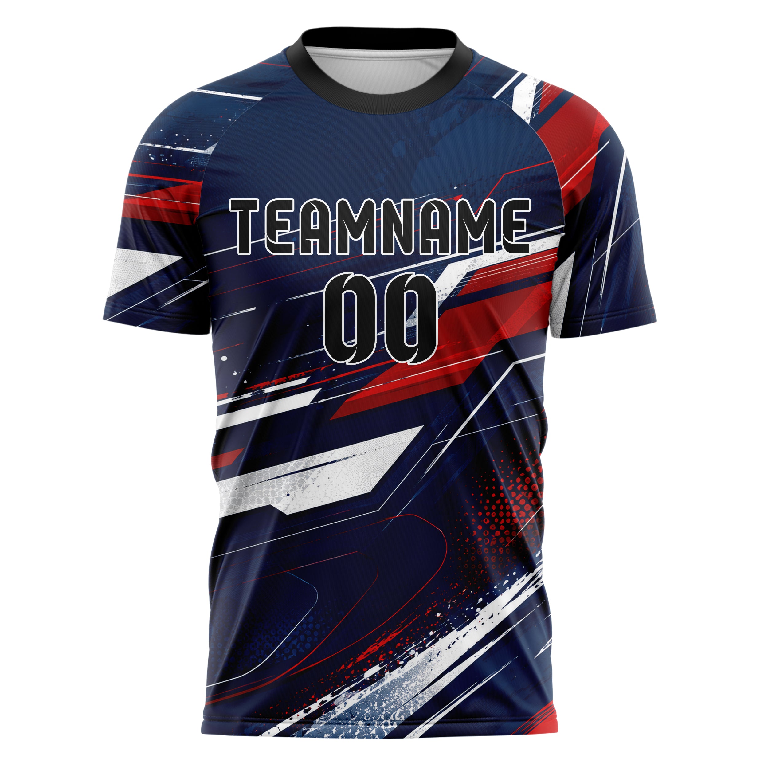 Marineblau klassisches abstrakte Linien Speckles Line Accents Design 12-0608 individuelles Fußballtrikot front