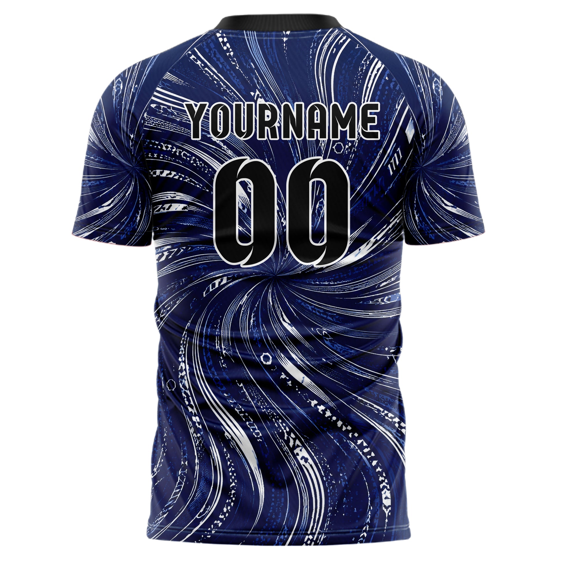 Marineblau klassisches abstrakte Linien wavy Parallel Curves Design 12-0166 individuelles Fußballtrikot back
