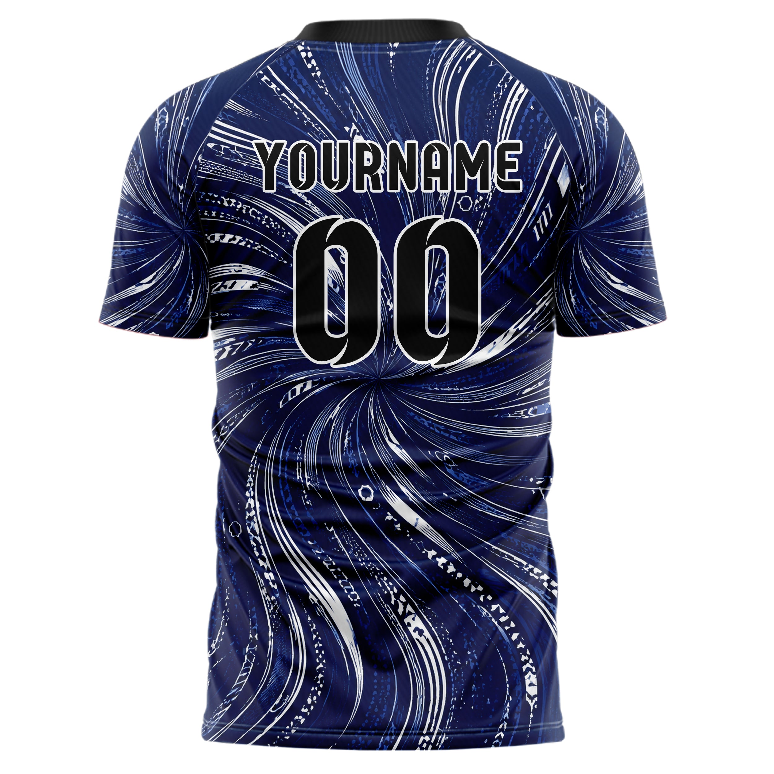 Marineblau klassisches abstrakte Linien wavy Parallel Curves Design 12-0166 individuelles Fußballtrikot back