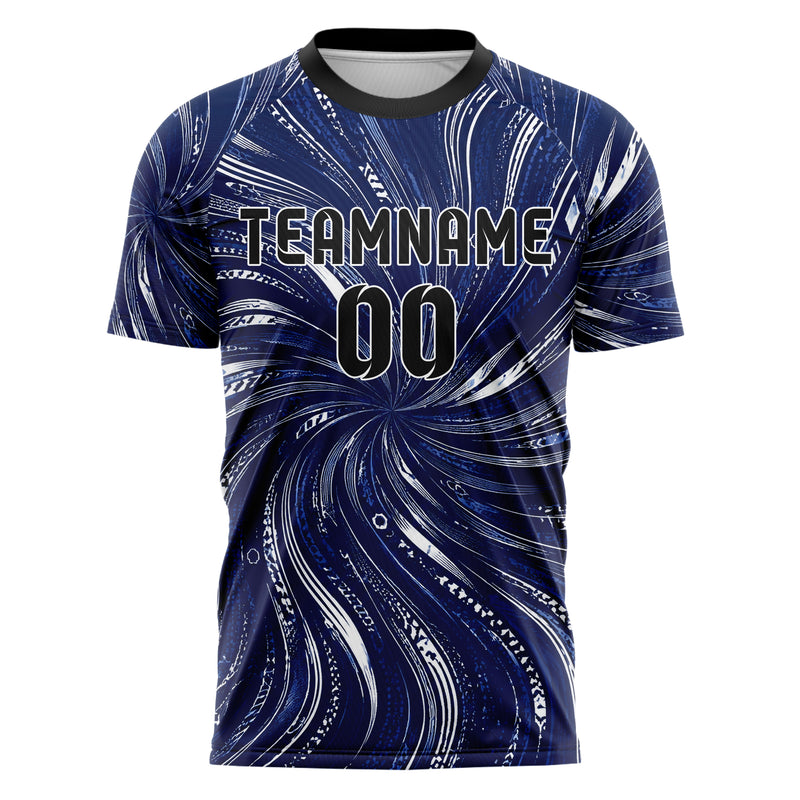 Marineblau klassisches abstrakte Linien wavy Parallel Curves Design 12-0166 individuelles Fußballtrikot front