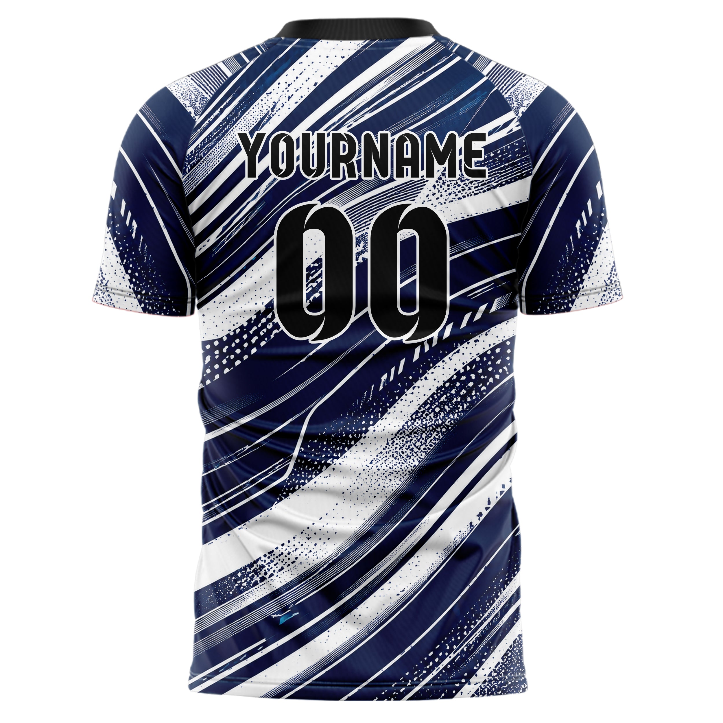 Marineblau klassisches abstrakte Linien wavy Parallel Curves Design 12-0214 individuelles Fußballtrikot back