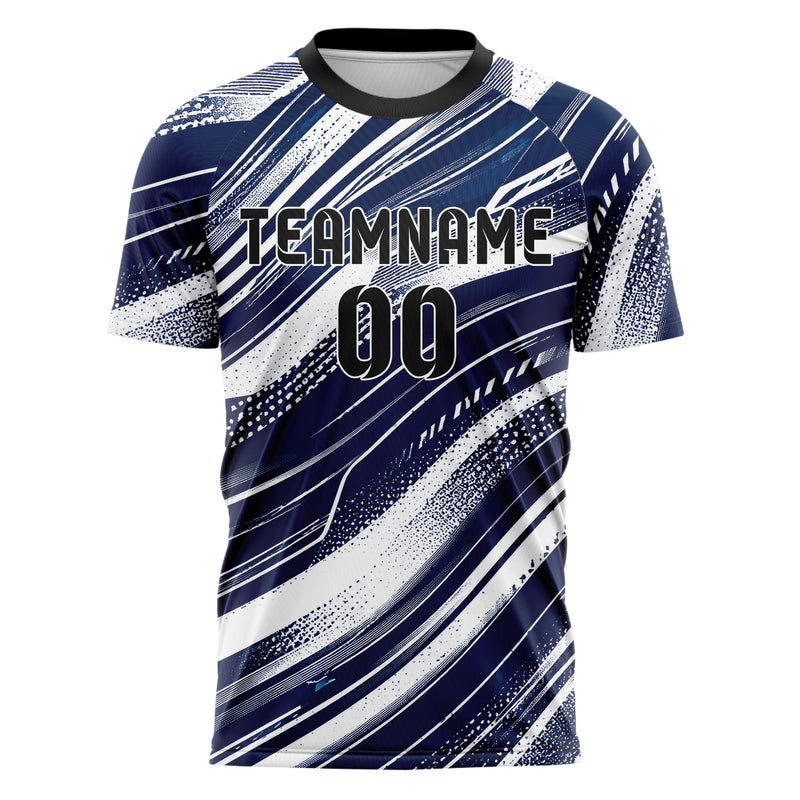 Marineblau klassisches abstrakte Linien wavy Parallel Curves Design 12-0214 individuelles Fußballtrikot front