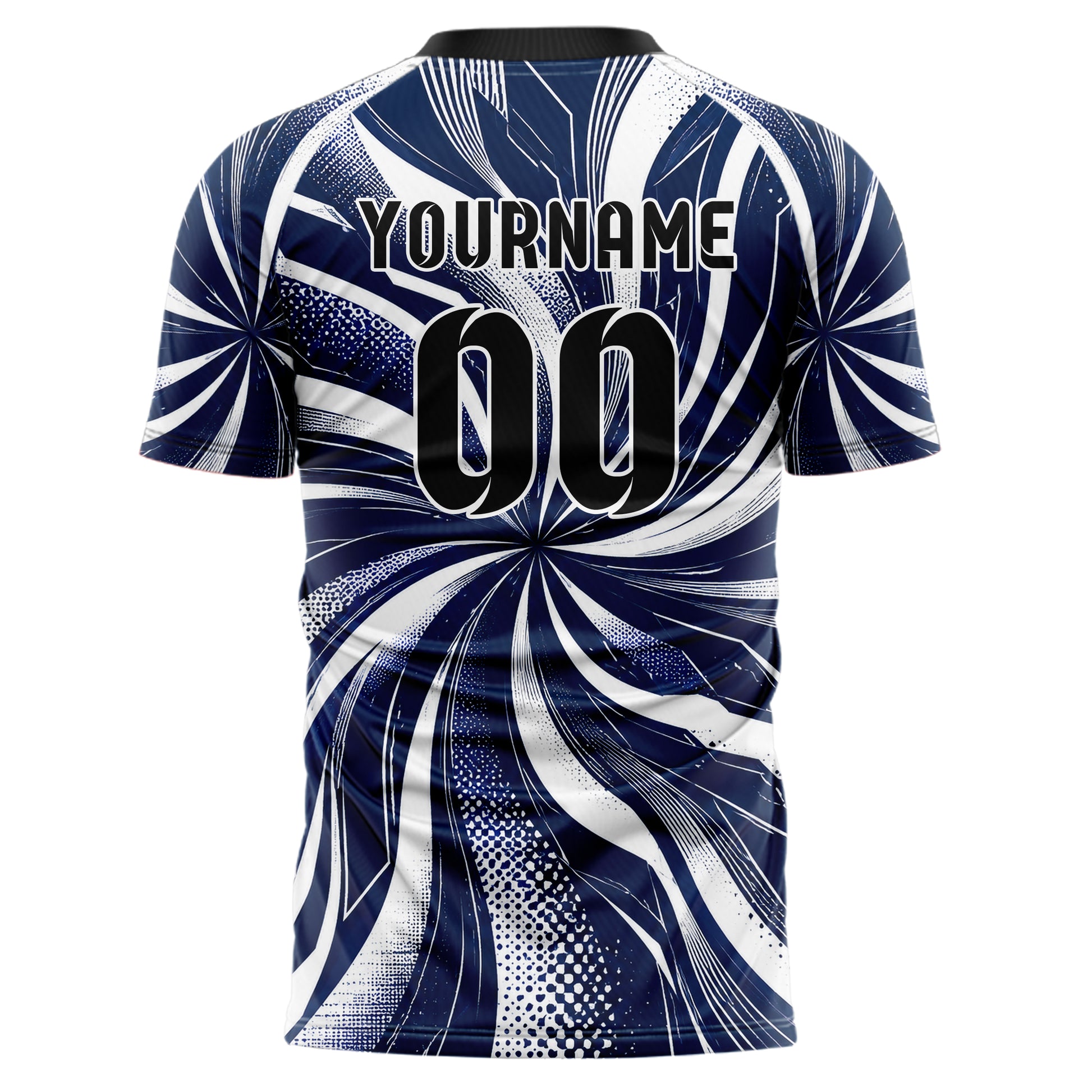Marineblau klassisches abstrakte Linien wavy Parallel Curves Design 12-0286 individuelles Fußballtrikot back