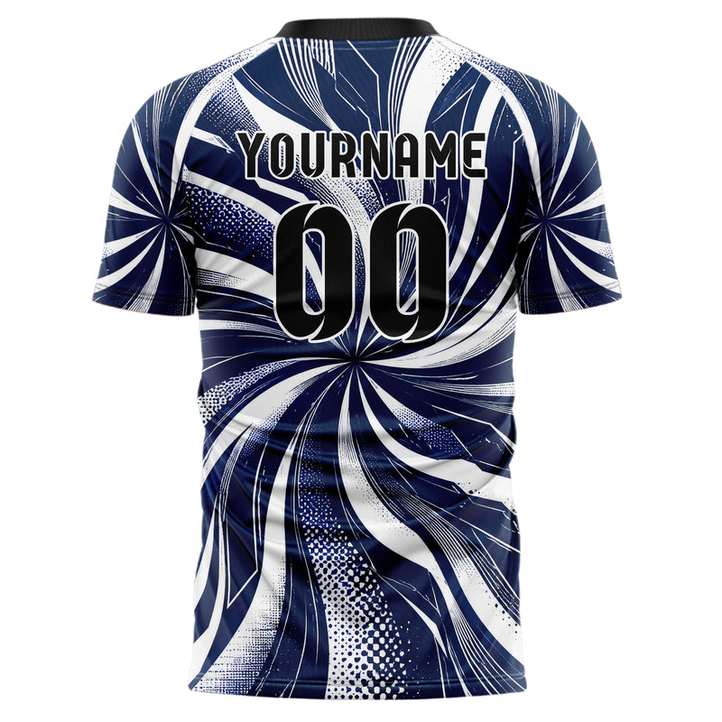 Marineblau klassisches abstrakte Linien wavy Parallel Curves Design 12-0286 individuelles Fußballtrikot back