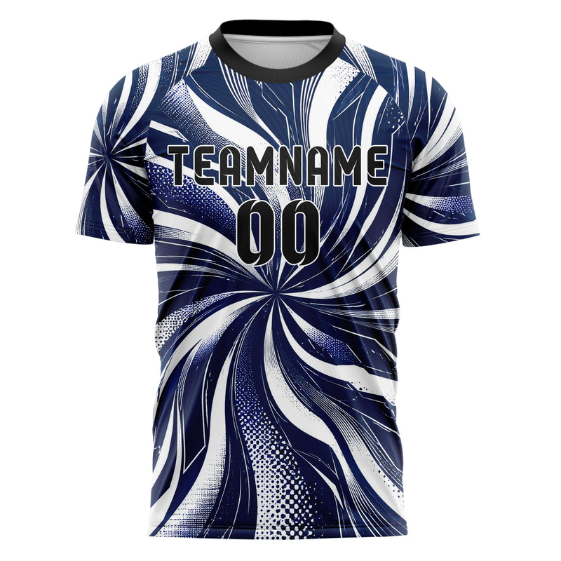 Marineblau klassisches abstrakte Linien wavy Parallel Curves Design 12-0286 individuelles Fußballtrikot front