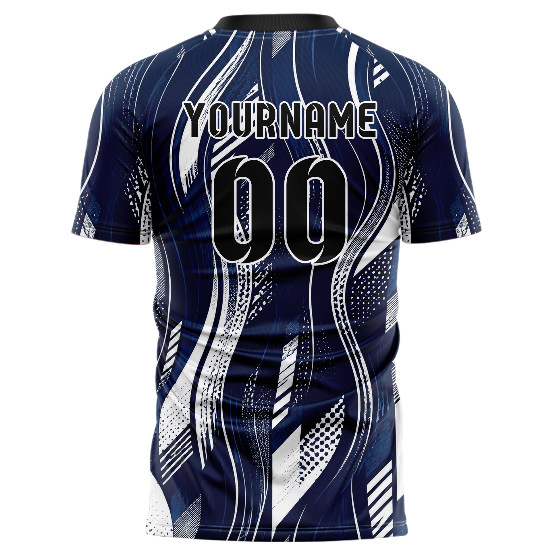Marineblau klassisches abstrakte Linien wavy Parallel Curves Design 12-0334 individuelles Fußballtrikot back