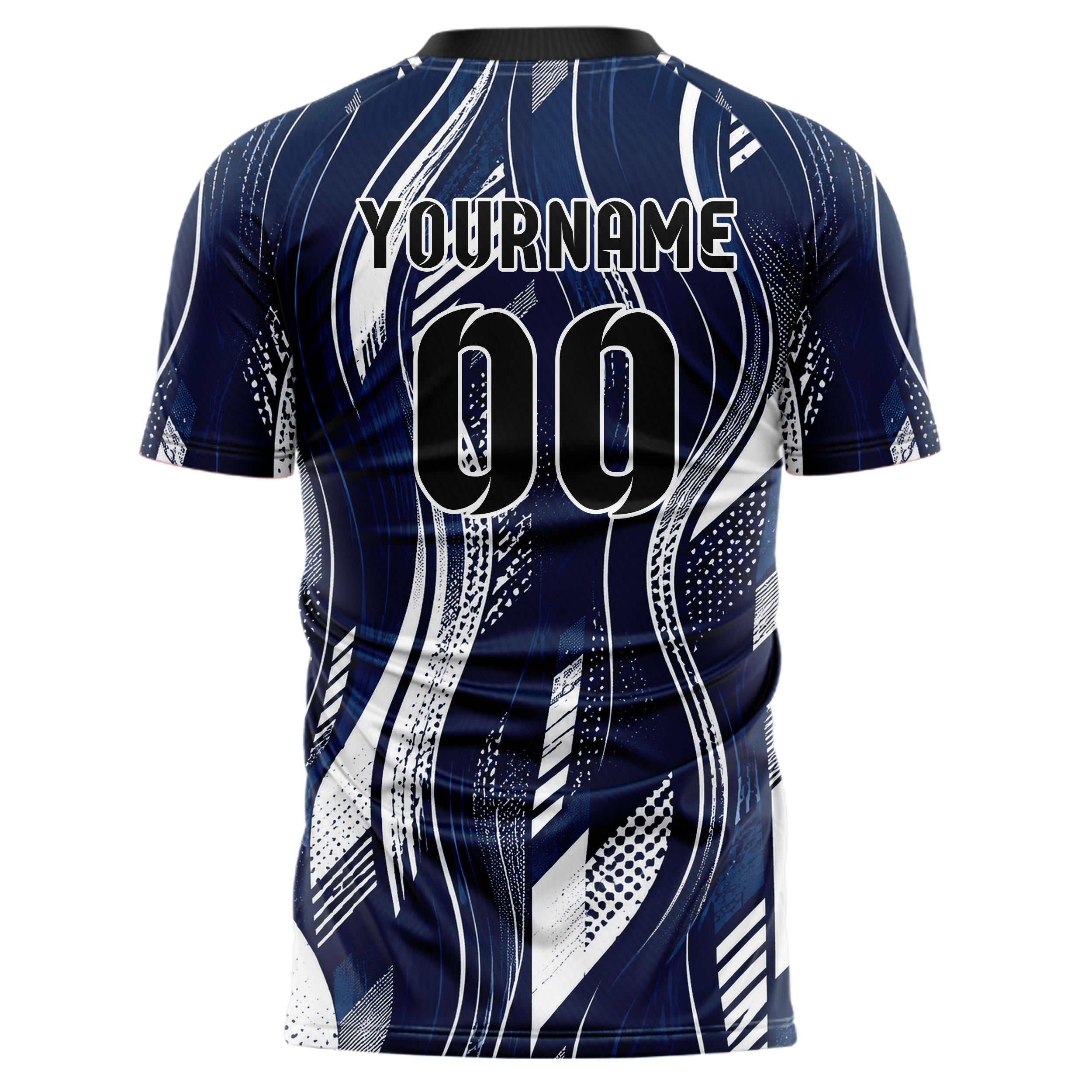 Marineblau klassisches abstrakte Linien wavy Parallel Curves Design 12-0334 individuelles Fußballtrikot back