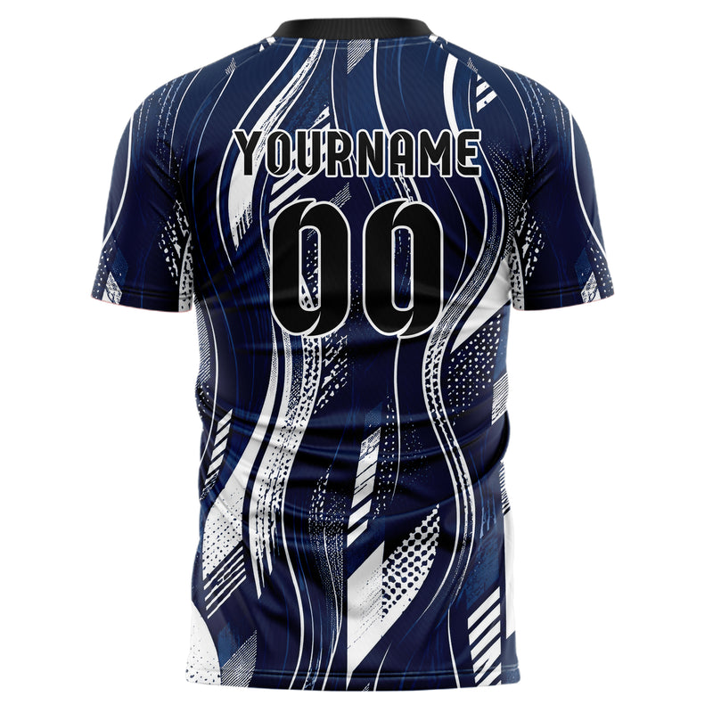 Marineblau klassisches abstrakte Linien wavy Parallel Curves Design 12-0334 individuelles Fußballtrikot back