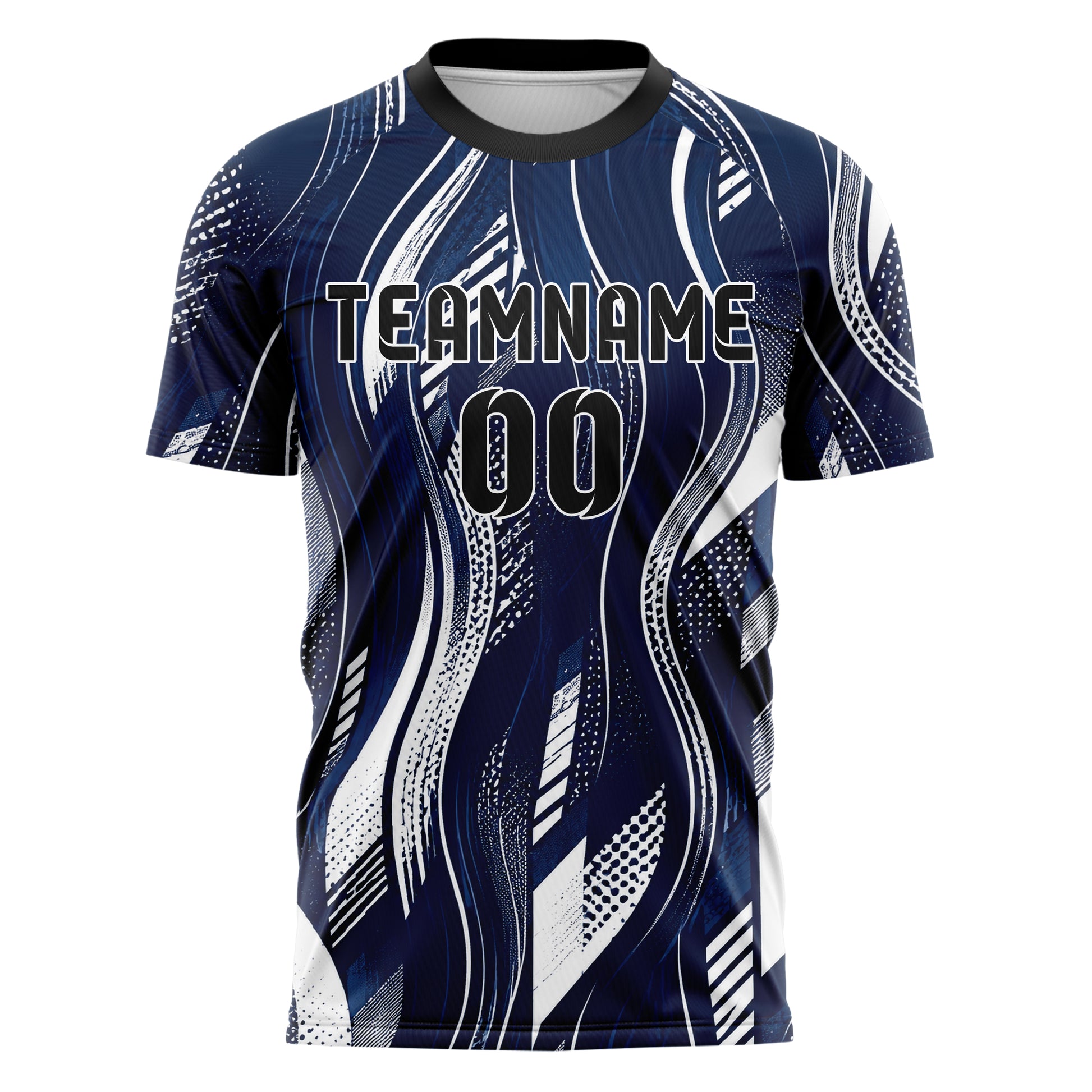 Marineblau klassisches abstrakte Linien wavy Parallel Curves Design 12-0334 individuelles Fußballtrikot front