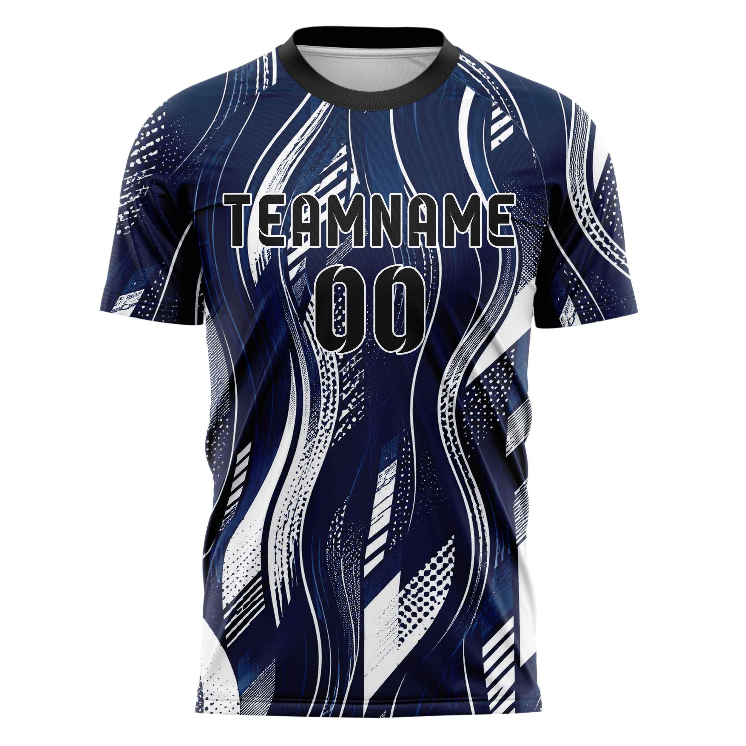 Marineblau klassisches abstrakte Linien wavy Parallel Curves Design 12-0334 individuelles Fußballtrikot front