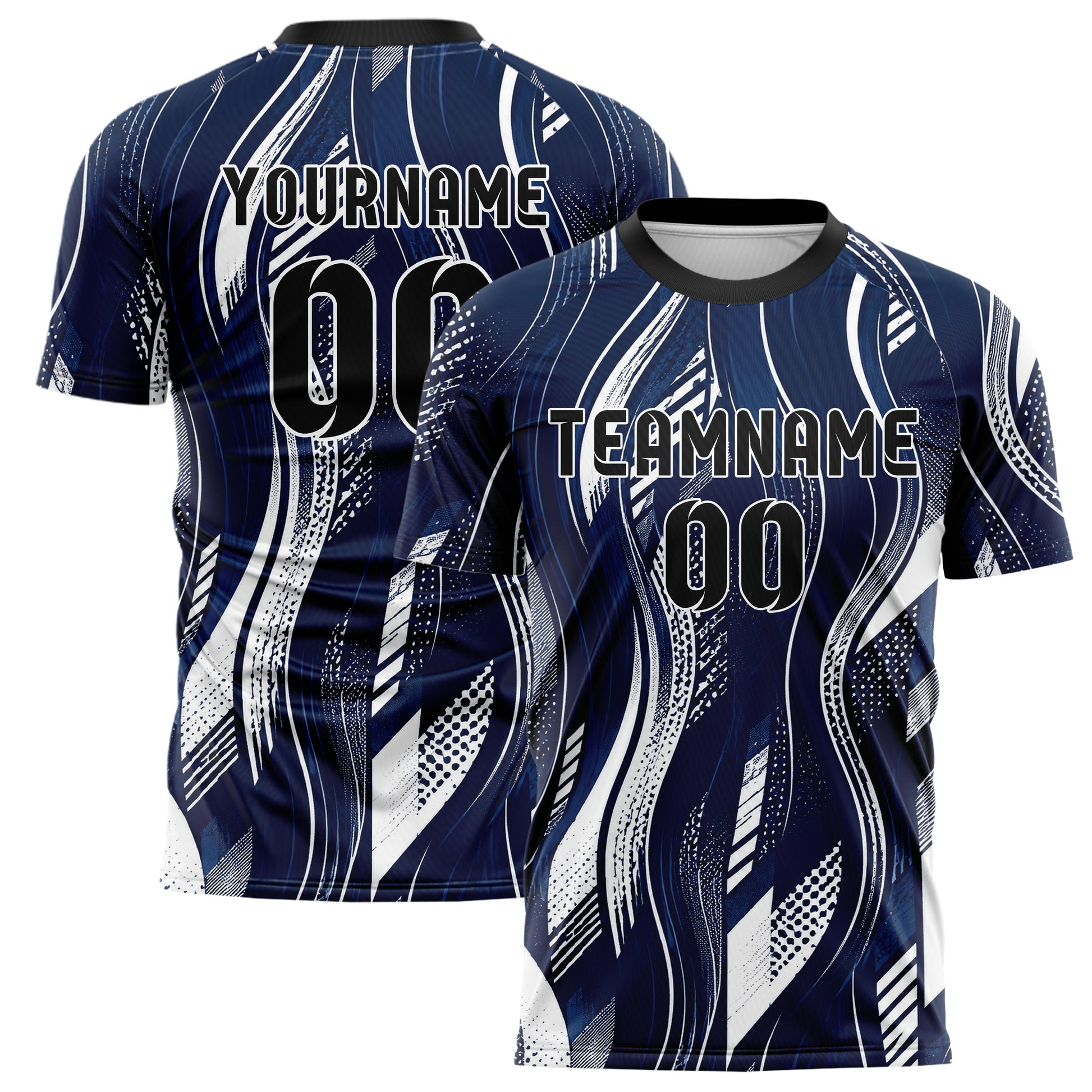 Marineblau klassisches abstrakte Linien wavy Parallel Curves Design 12-0334 individuelles Fußballtrikot main
