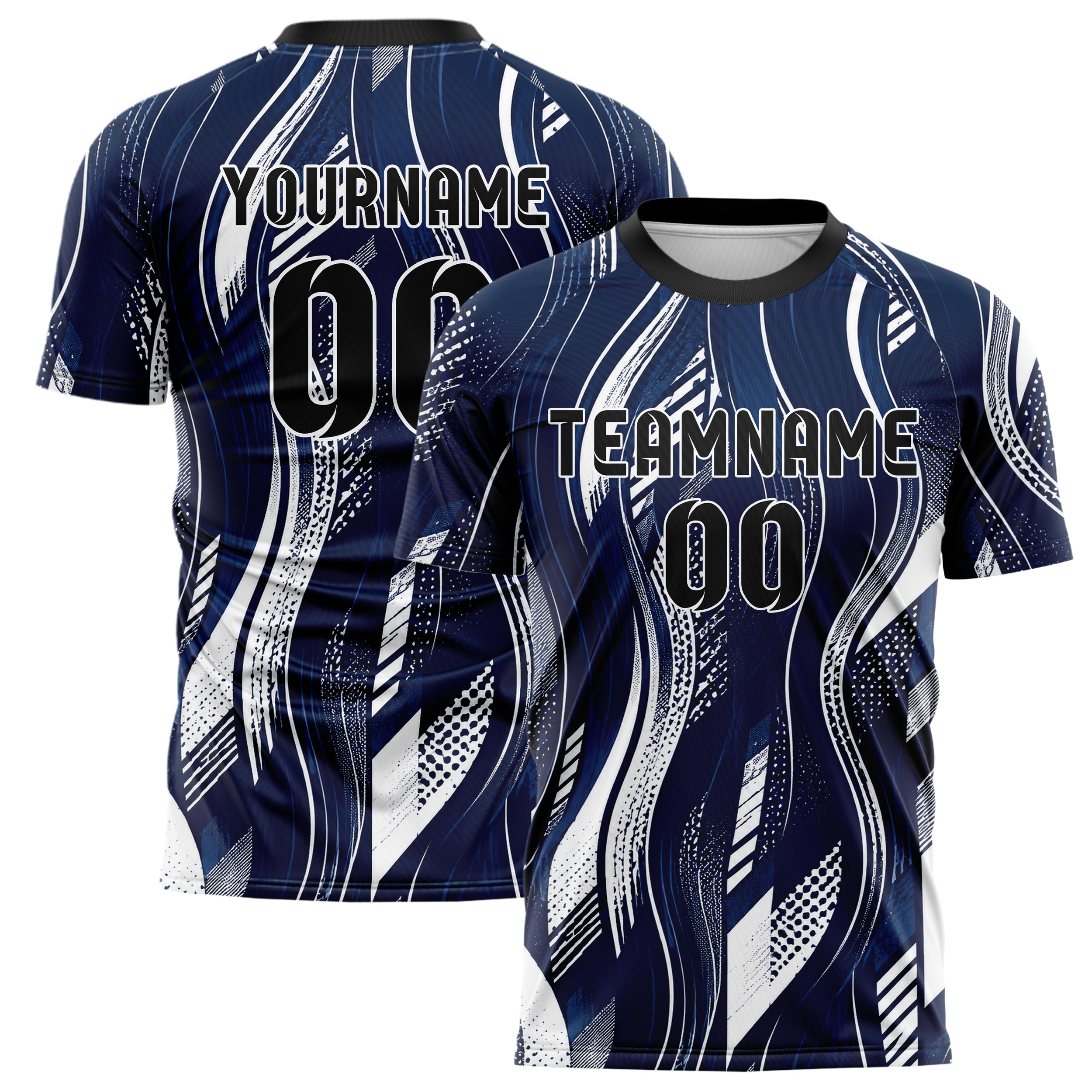 Marineblau klassisches abstrakte Linien wavy Parallel Curves Design 12-0334 individuelles Fußballtrikot main
