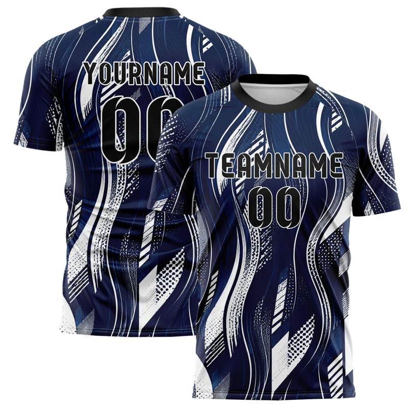 Marineblau klassisches abstrakte Linien wavy Parallel Curves Design 12-0334 individuelles Fußballtrikot main