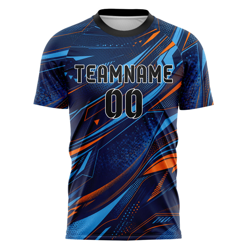 Marineblau lebendiges abstrakte Linien asymmetrische Vector Panels Design 12-0009 individuelles Fußballtrikot front