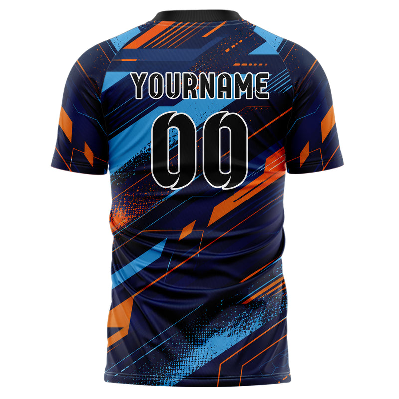 Marineblau lebendiges abstrakte Linien asymmetrische Vector Panels Design 12-0105 individuelles Fußballtrikot back