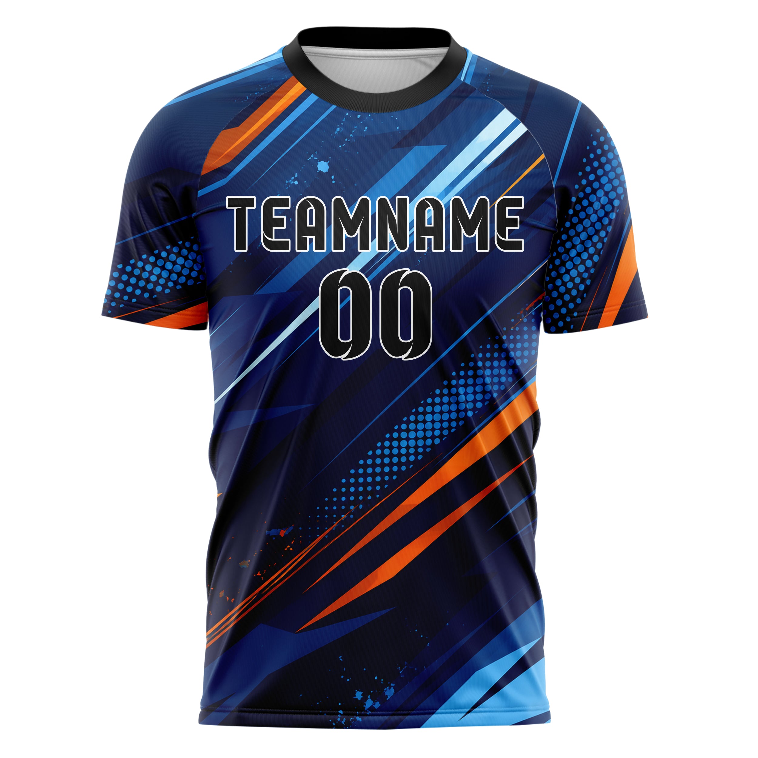 Marineblau lebendiges abstrakte Linien diagonale Streamlines Design 12-0243 individuelles Fußballtrikot front
