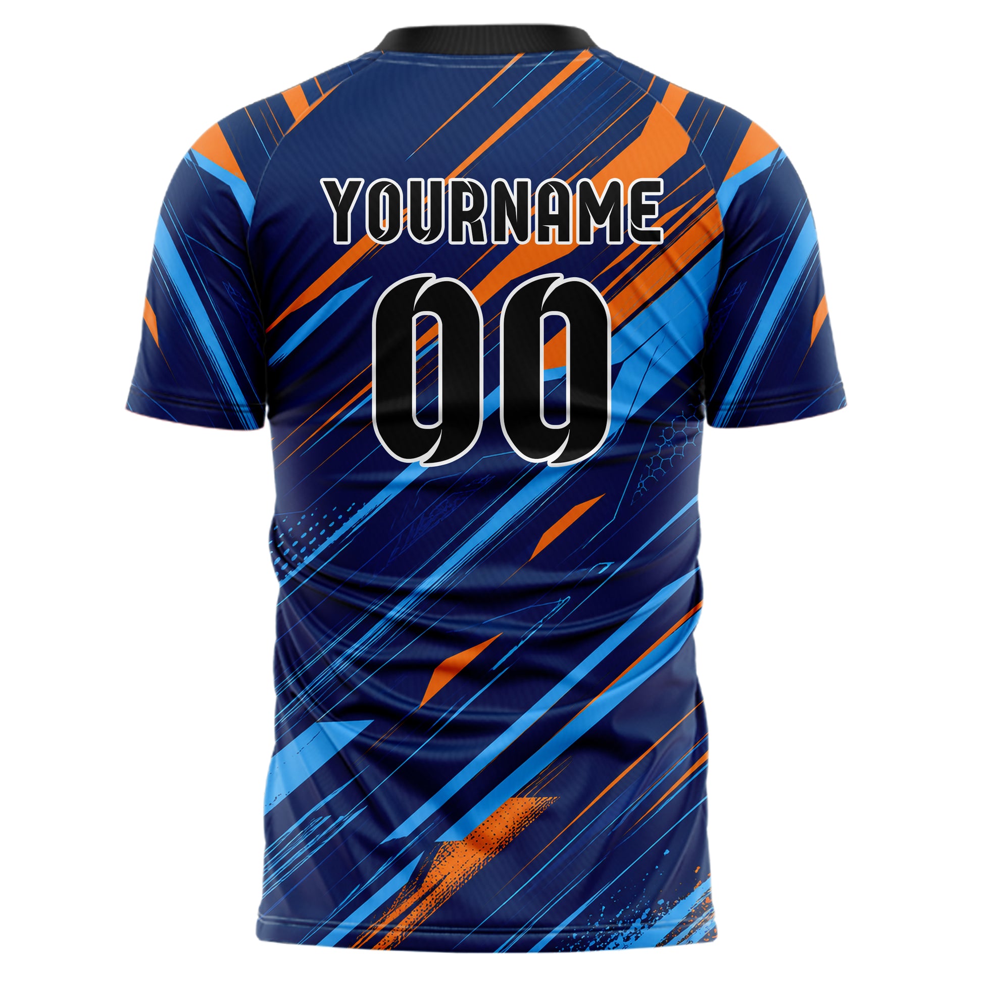 Marineblau lebendiges abstrakte Linien diagonale Streamlines Design 12-0531 individuelles Fußballtrikot back