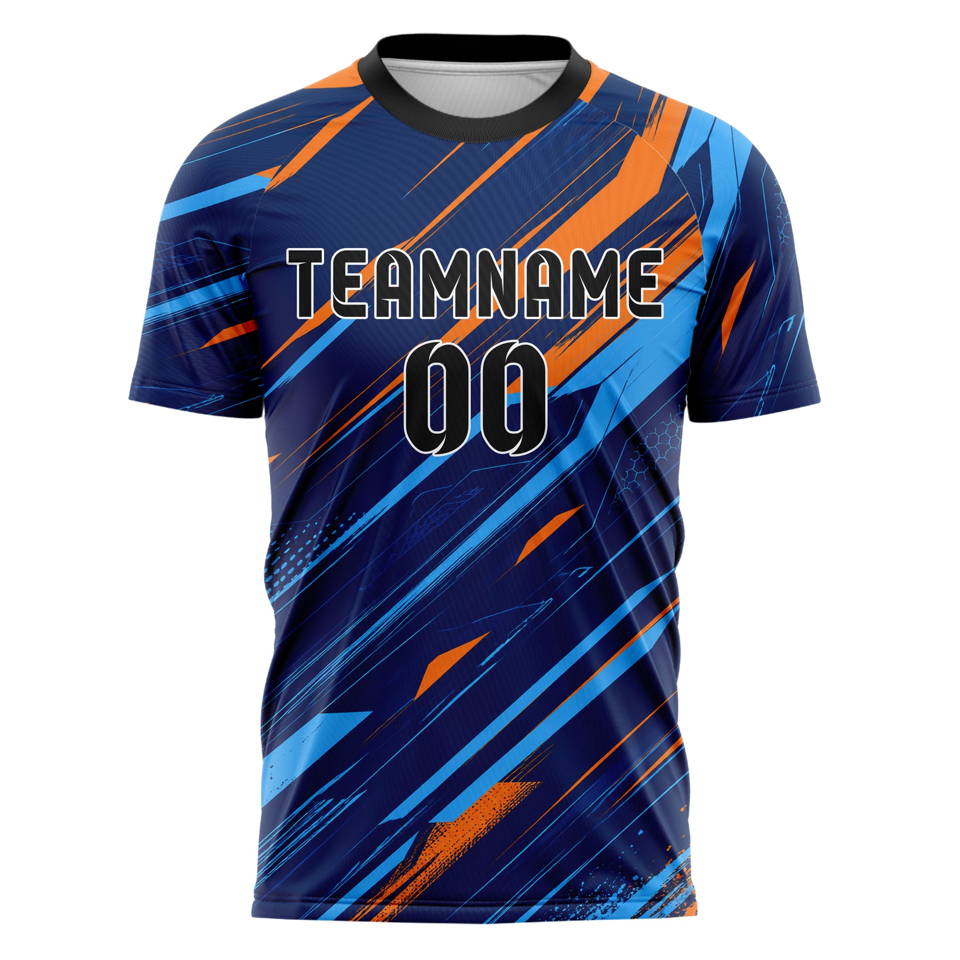 Marineblau lebendiges abstrakte Linien diagonale Streamlines Design 12-0531 individuelles Fußballtrikot front