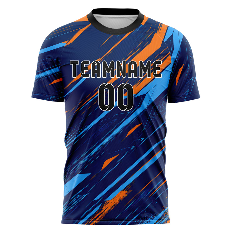 Marineblau lebendiges abstrakte Linien diagonale Streamlines Design 12-0531 individuelles Fußballtrikot front