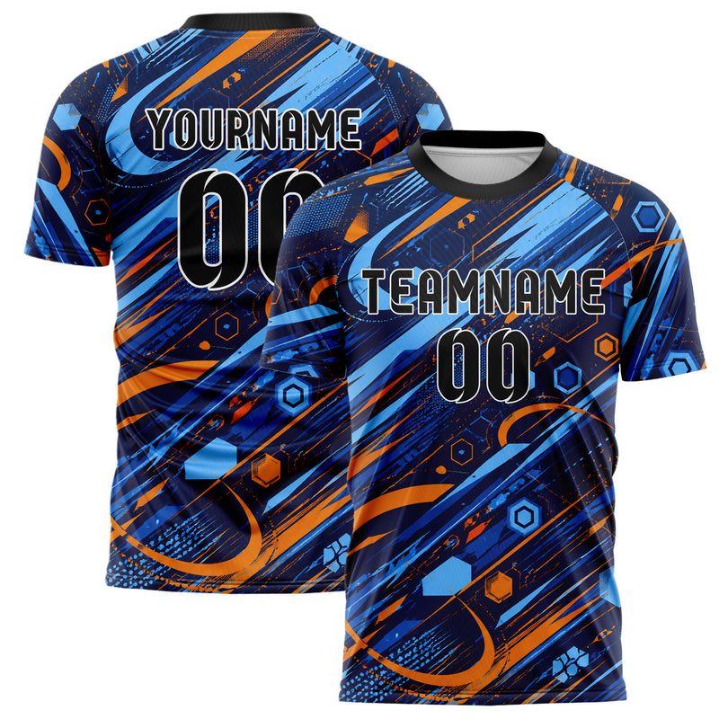 Marineblau lebendiges abstrakte Linien Hexagons Curve Lines Design 12-0045 individuelles Fußballtrikot main
