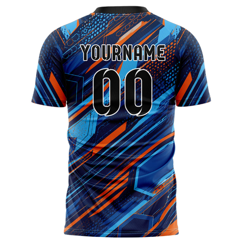 Marineblau lebendiges abstrakte Linien Hexagons Curve Lines Design 12-0573 individuelles Fußballtrikot back