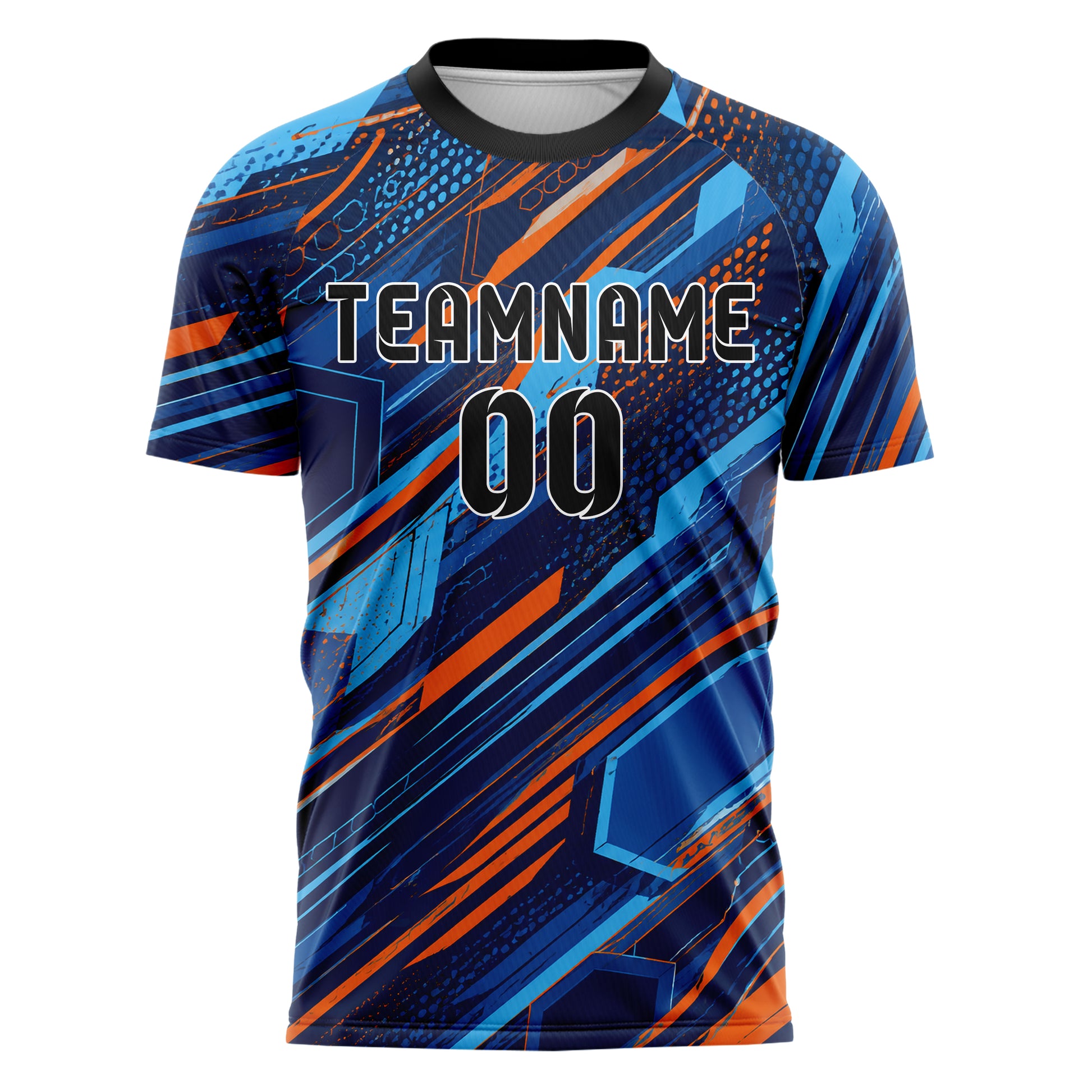 Marineblau lebendiges abstrakte Linien Hexagons Curve Lines Design 12-0573 individuelles Fußballtrikot front