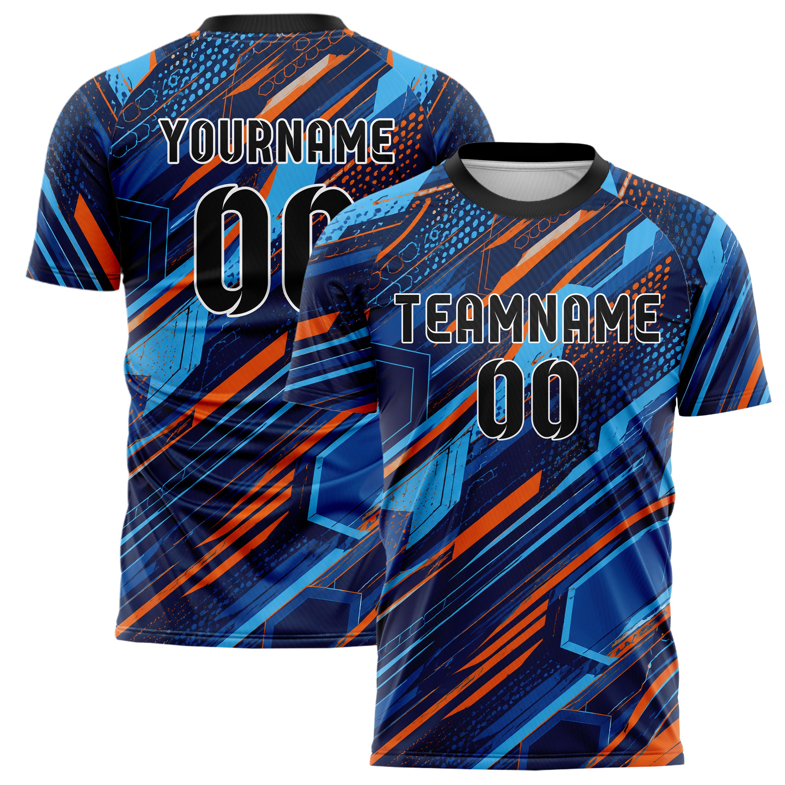 Marineblau lebendiges abstrakte Linien Hexagons Curve Lines Design 12-0573 individuelles Fußballtrikot main