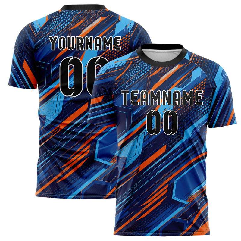 Marineblau lebendiges abstrakte Linien Hexagons Curve Lines Design 12-0573 individuelles Fußballtrikot main