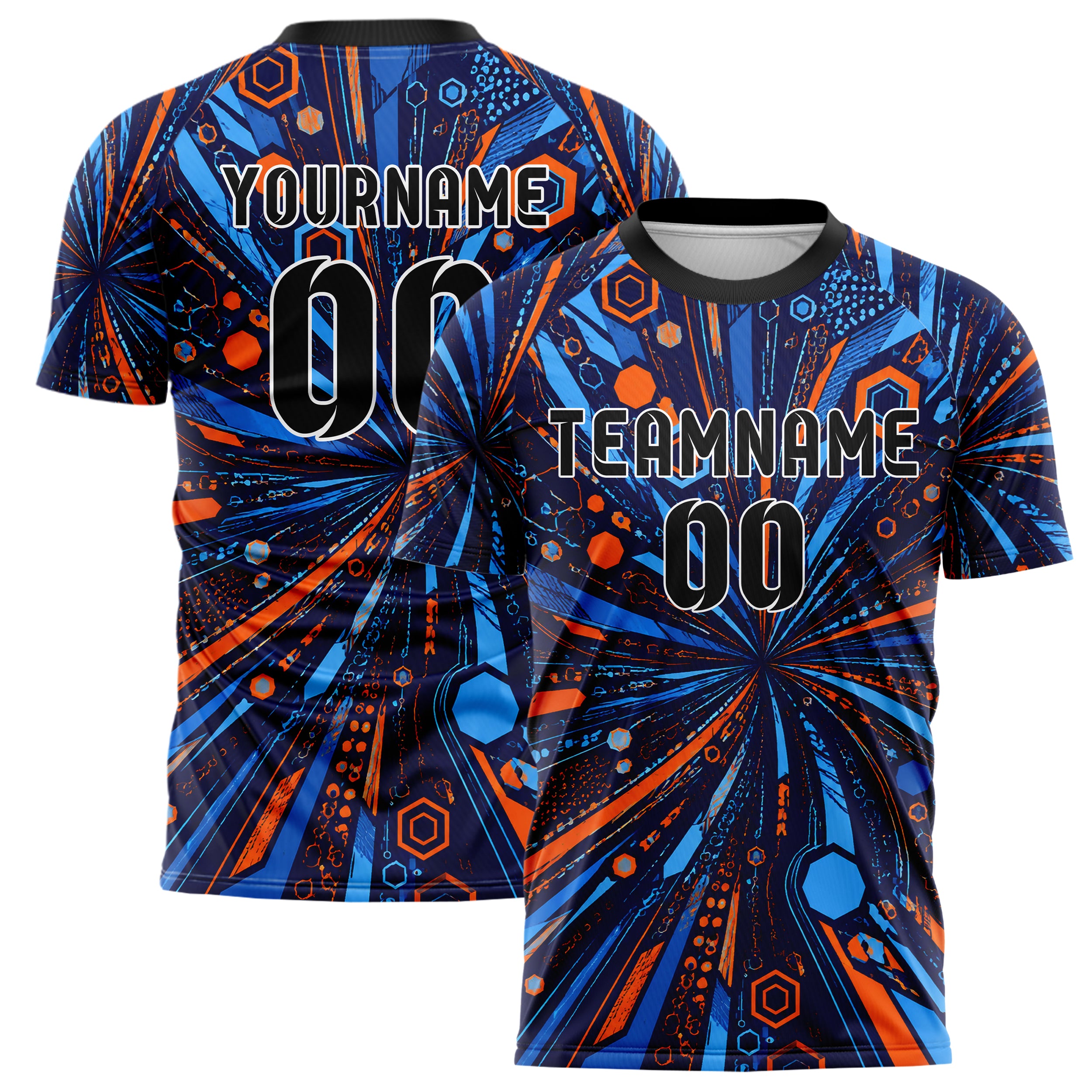 Marineblau lebendiges abstrakte Linien Hexagons Curve Lines Design 12-0597 individuelles Fußballtrikot main