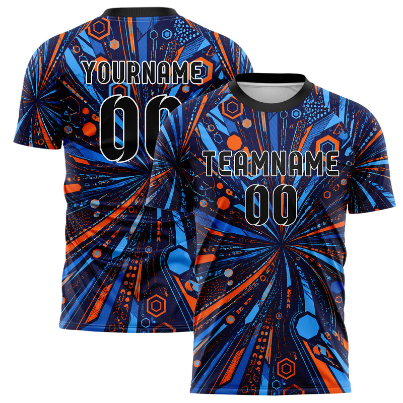 Marineblau lebendiges abstrakte Linien Hexagons Curve Lines Design 12-0597 individuelles Fußballtrikot main