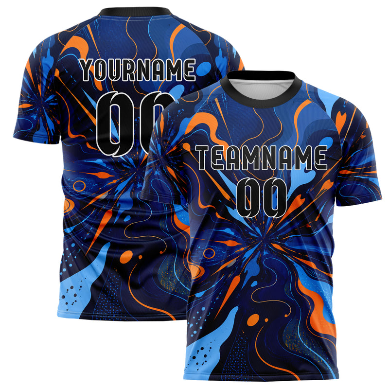 Marineblau lebendiges abstrakte Linien Organic Blobs Outline Design 12-0132 individuelles Fußballtrikot main