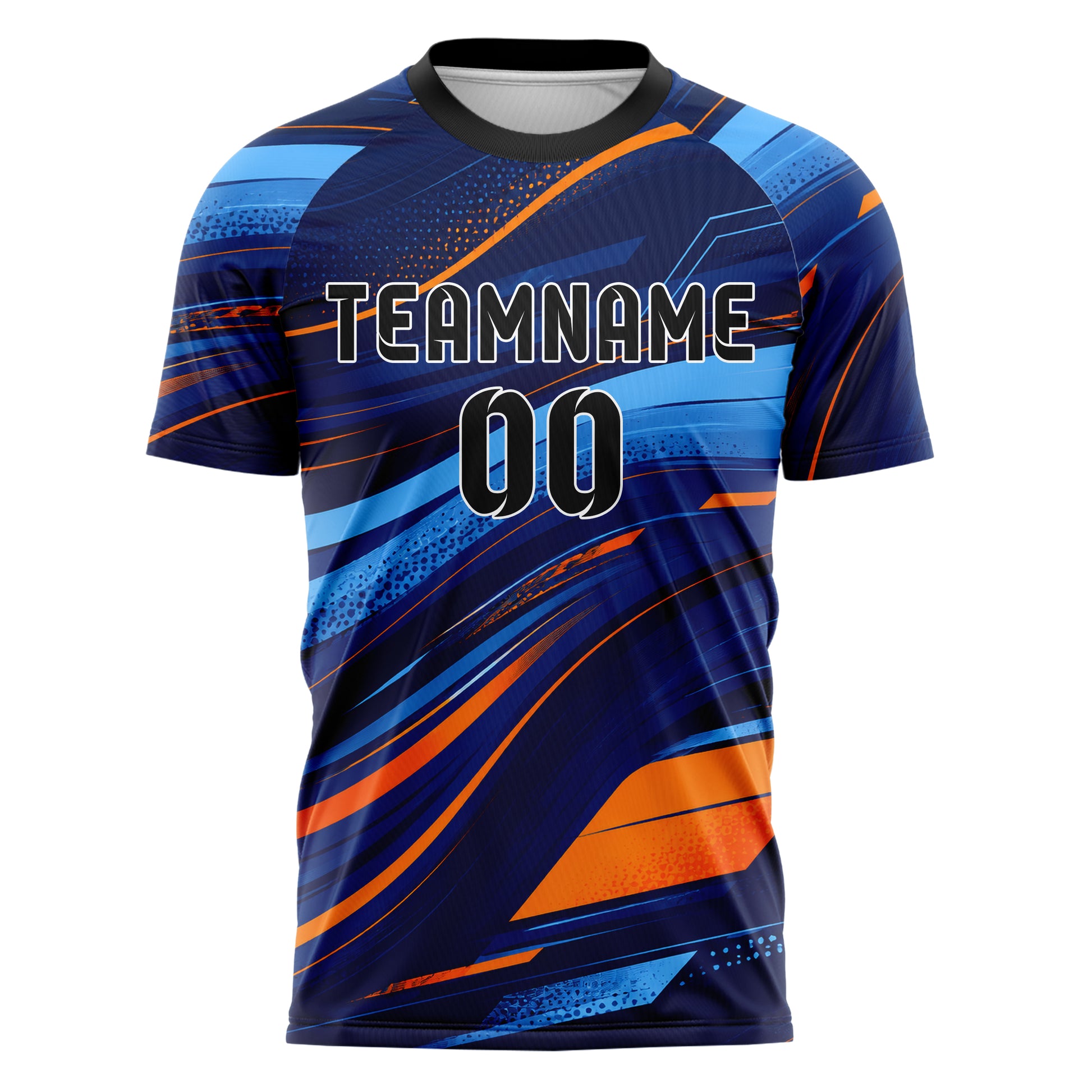 Marineblau lebendiges abstrakte Linien wavy Parallel Curves Design 12-0030 individuelles Fußballtrikot front