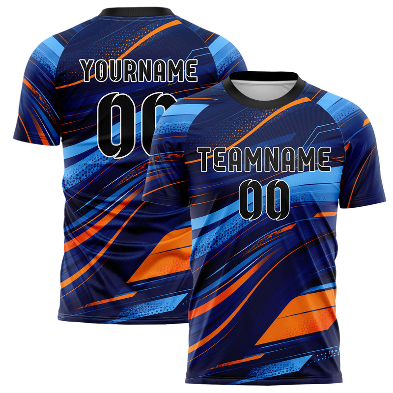 Marineblau lebendiges abstrakte Linien wavy Parallel Curves Design 12-0030 individuelles Fußballtrikot main