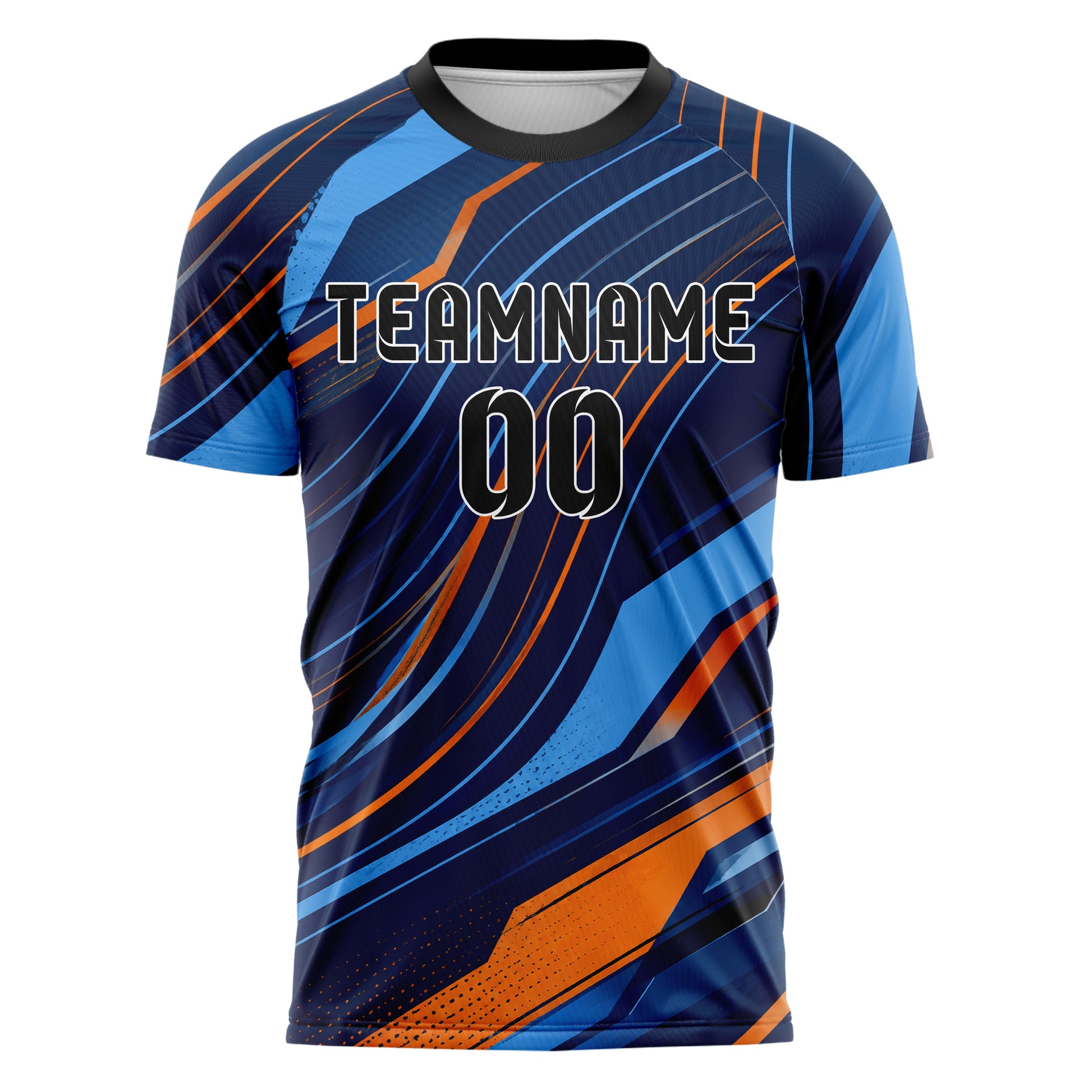Marineblau lebendiges abstrakte Linien wavy Parallel Curves Design 12-0606 individuelles Fußballtrikot front