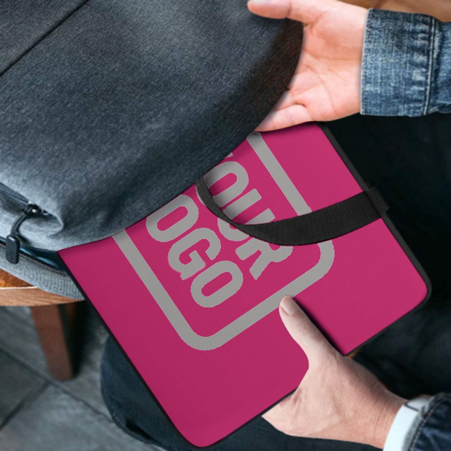 Borsa per laptop rosa grigia personalizzata