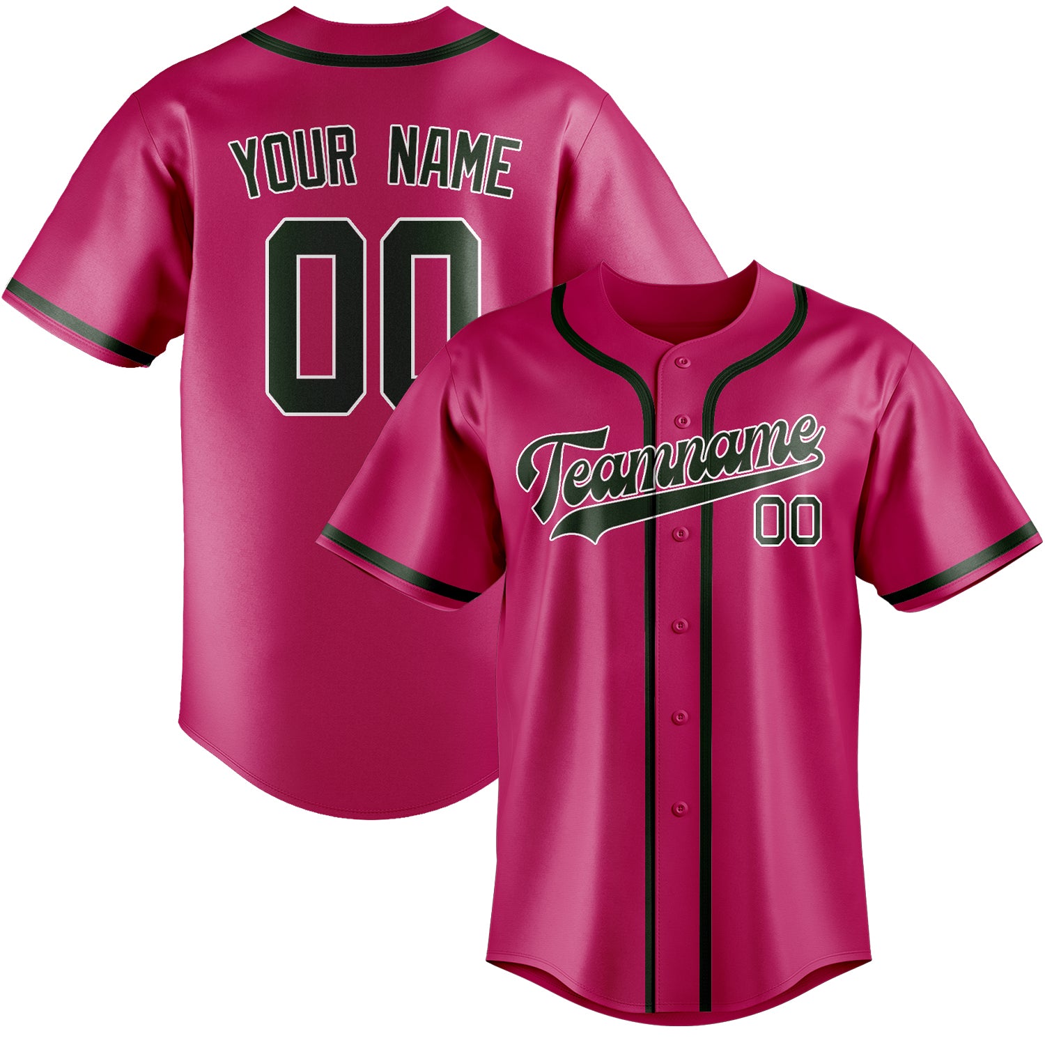Benutzerdefiniertes Professionelles Rosarot Tannengrün Baseballtrikot